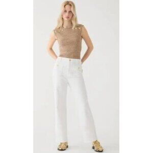 J. Crew Women's Sailor Slim Wide Leg Ankle Jeans White Crest Buttons Size 28 NWT